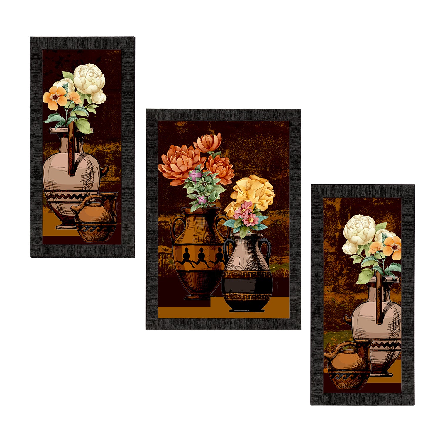 Set of 3 Botanical and Floral Satin Matt Textured UV Art Painting