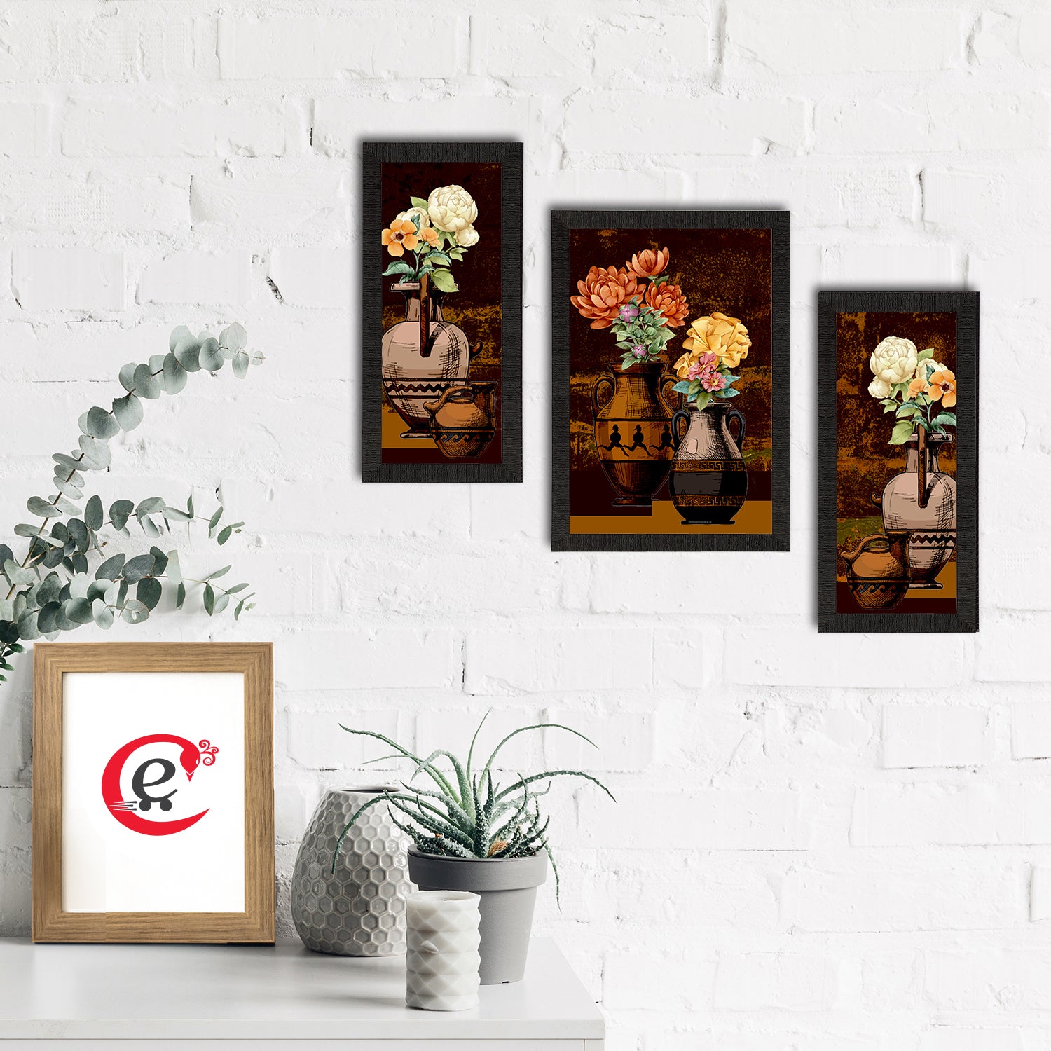 Set of 3 Botanical and Floral Satin Matt Textured UV Art Painting 1