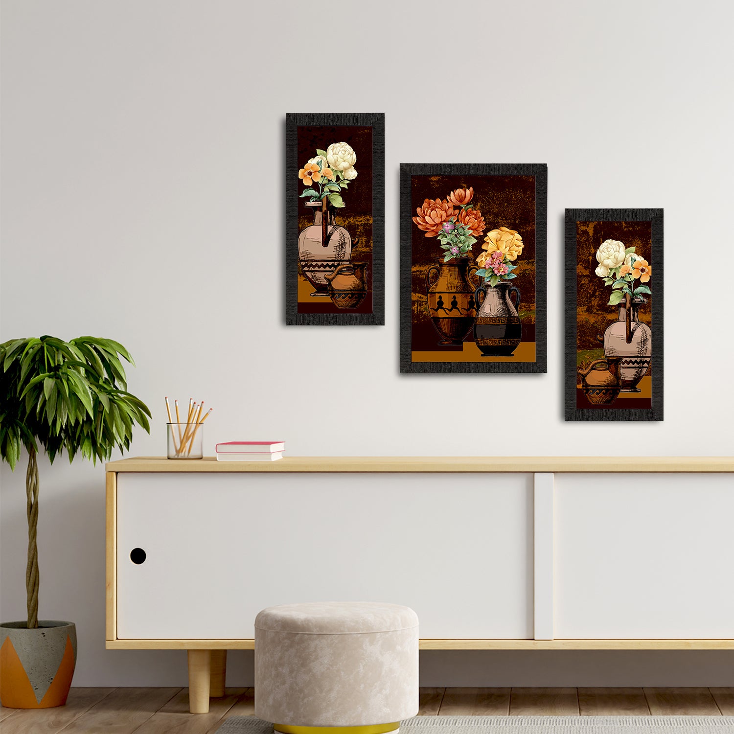 Set of 3 Botanical and Floral Satin Matt Textured UV Art Painting 2