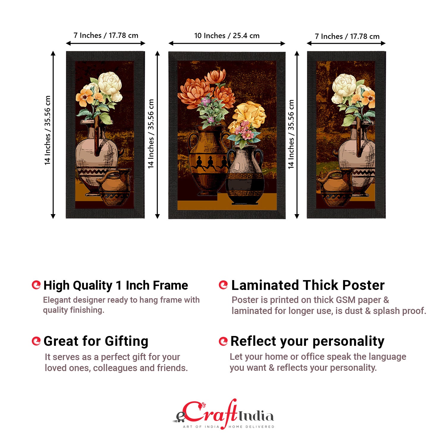 Set of 3 Botanical and Floral Satin Matt Textured UV Art Painting 3