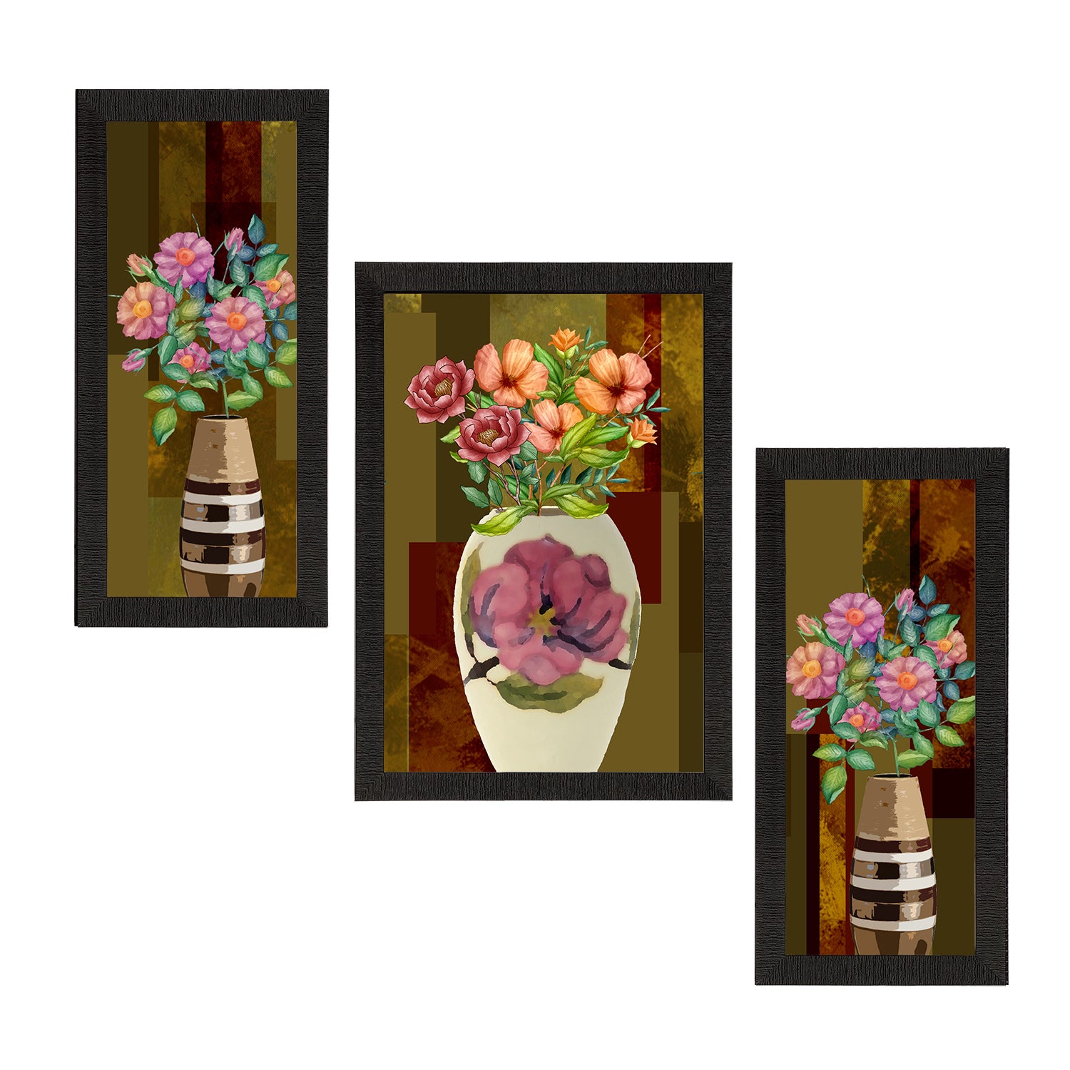 Set of 3 Botanical and Floral Satin Matt Textured UV Art Painting