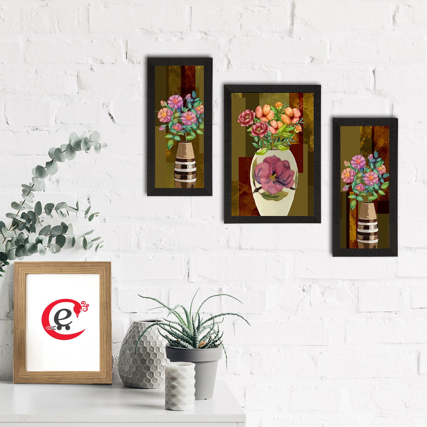 Set of 3 Botanical and Floral Satin Matt Textured UV Art Painting 1