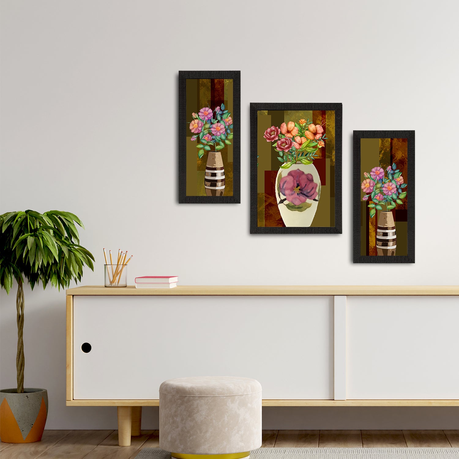 Set of 3 Botanical and Floral Satin Matt Textured UV Art Painting 2