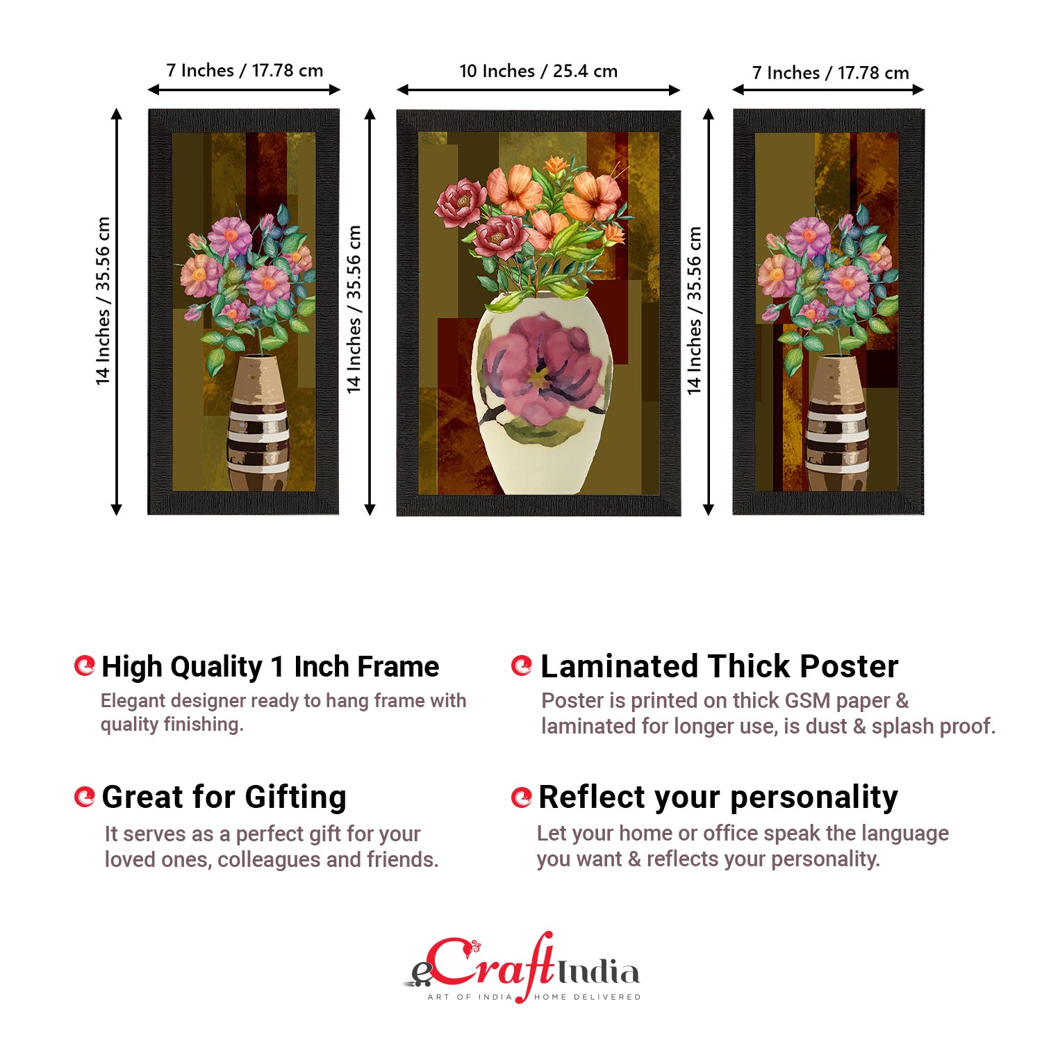 Set of 3 Botanical and Floral Satin Matt Textured UV Art Painting 3