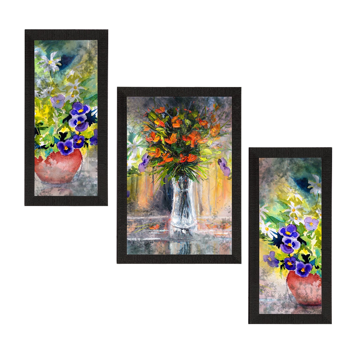 Set of 3 Botanical and Floral Satin Matt Textured UV Art Painting