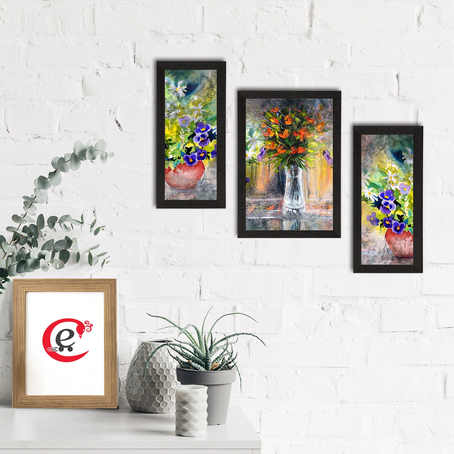 Set of 3 Botanical and Floral Satin Matt Textured UV Art Painting 1