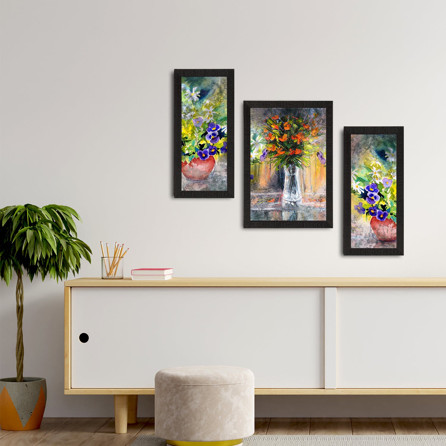 Set of 3 Botanical and Floral Satin Matt Textured UV Art Painting 2