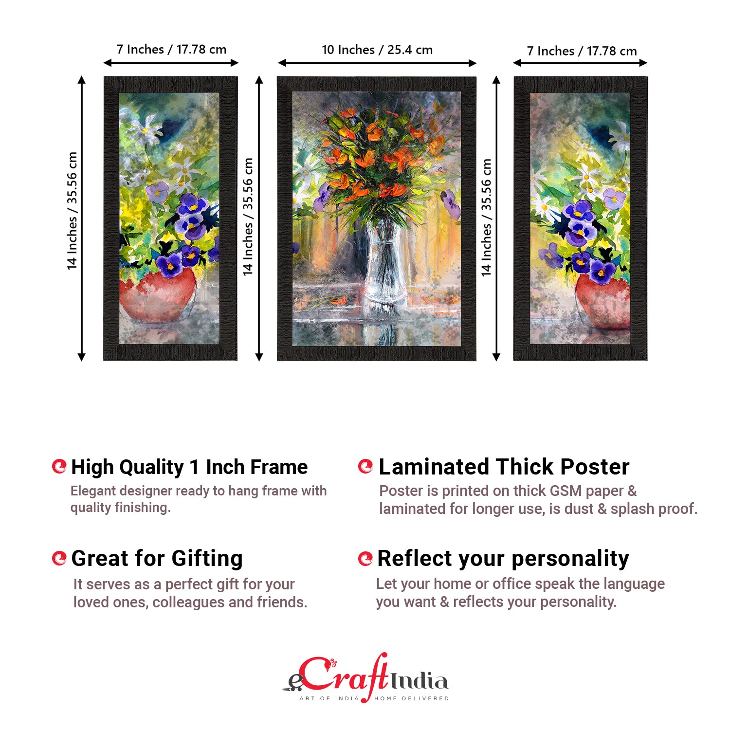 Set of 3 Botanical and Floral Satin Matt Textured UV Art Painting 3