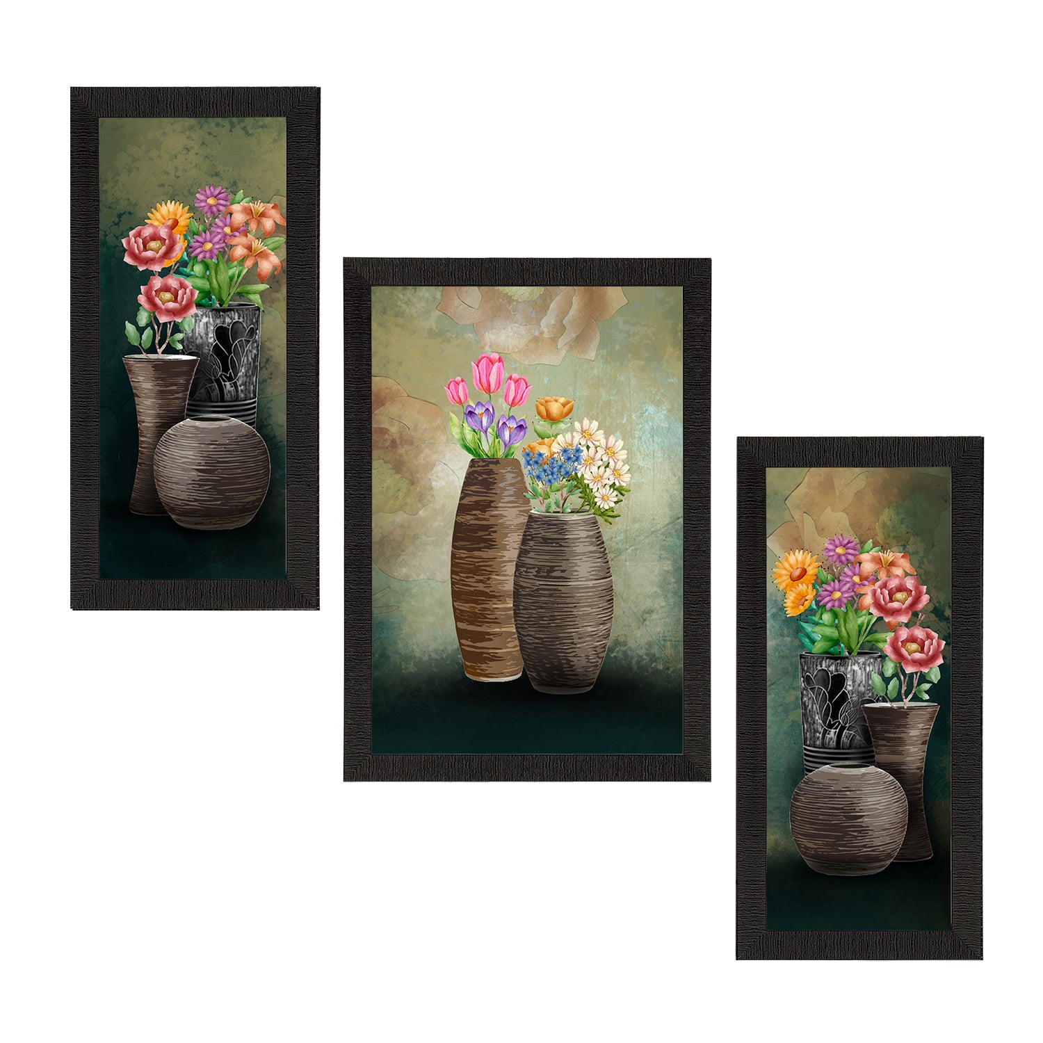 Set of 3 Botanical and Floral Satin Matt Textured UV Art Painting