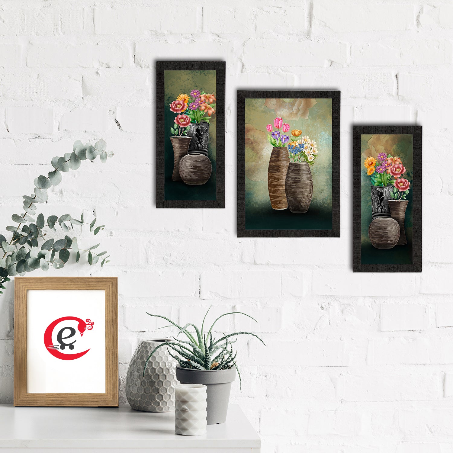 Set of 3 Botanical and Floral Satin Matt Textured UV Art Painting 1