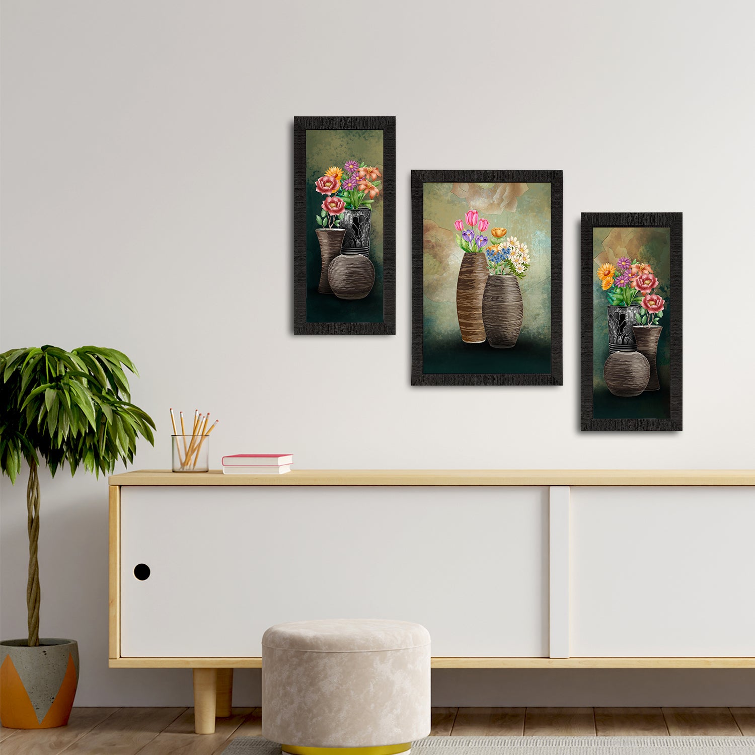 Set of 3 Botanical and Floral Satin Matt Textured UV Art Painting 2