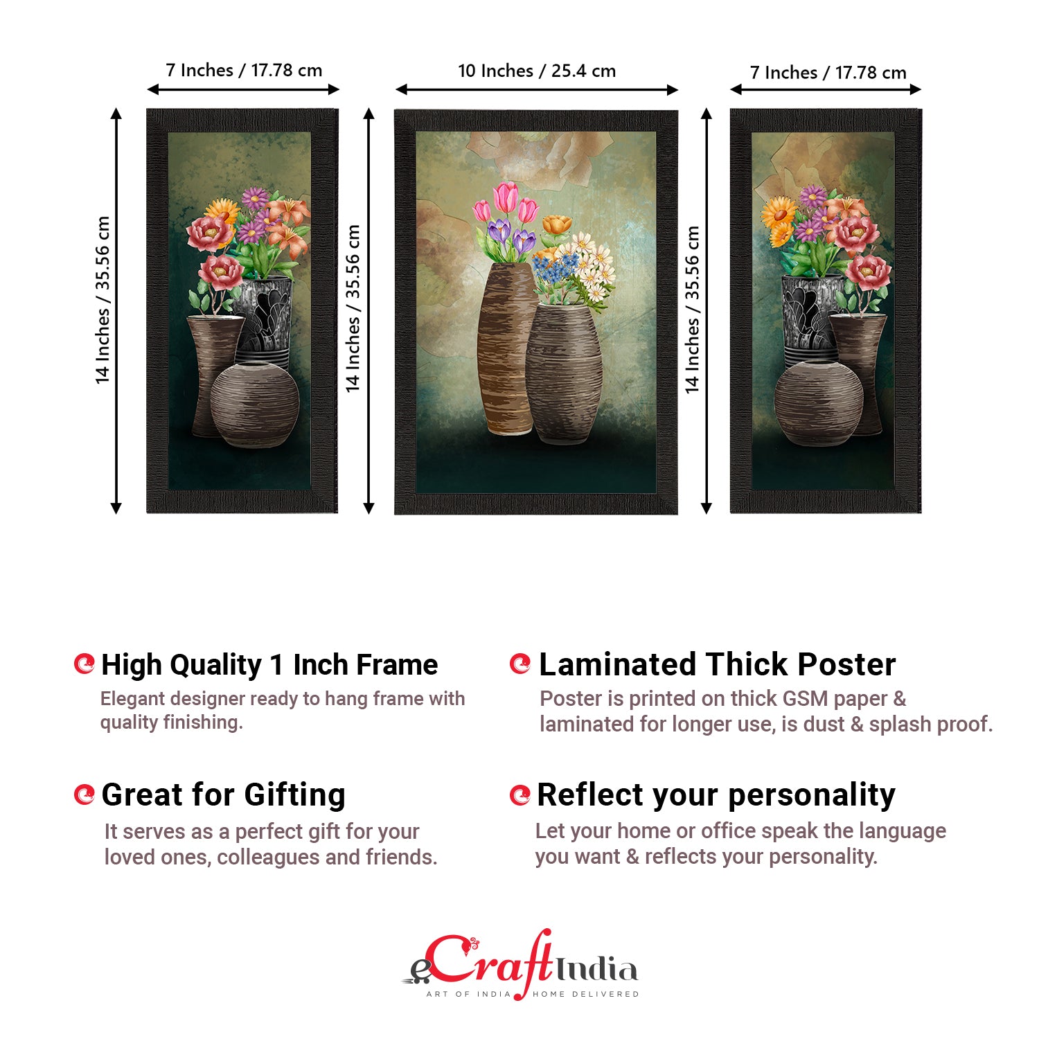 Set of 3 Botanical and Floral Satin Matt Textured UV Art Painting 3