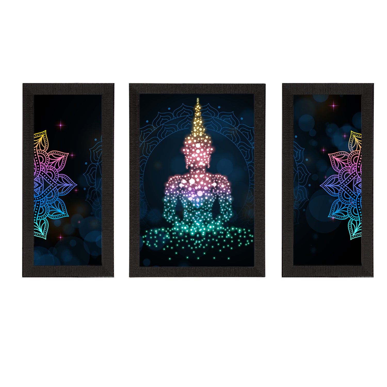 Set of 3 Meditating Lord Buddha Satin Matt Textured UV Art Painting