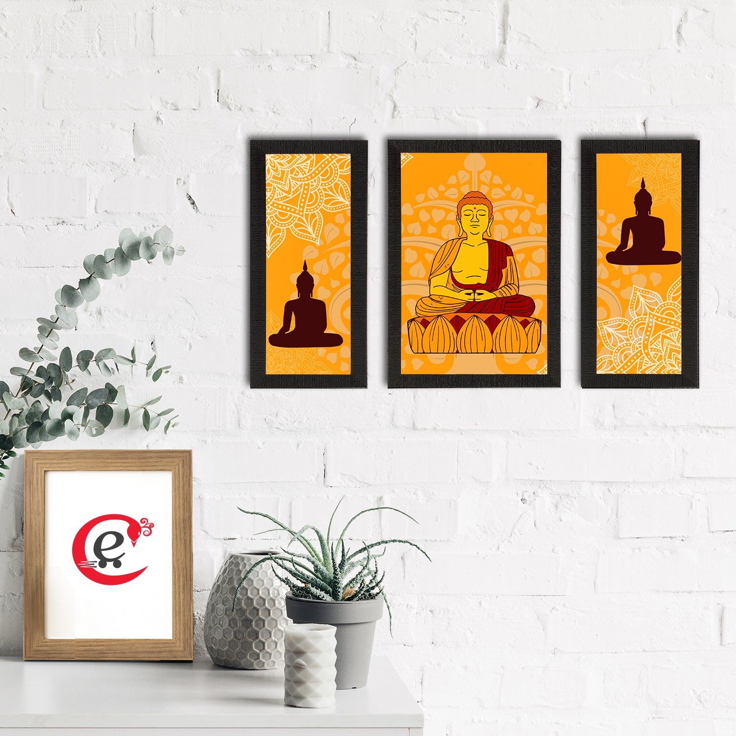 Set of 3 Meditating Lord Buddha Satin Matt Textured UV Art Painting 1