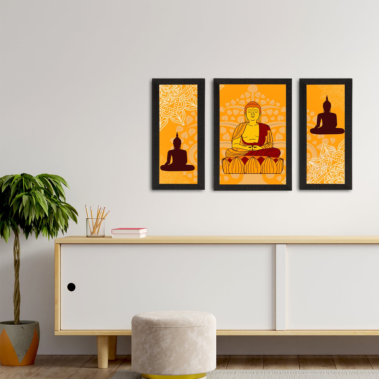 Set of 3 Meditating Lord Buddha Satin Matt Textured UV Art Painting 2