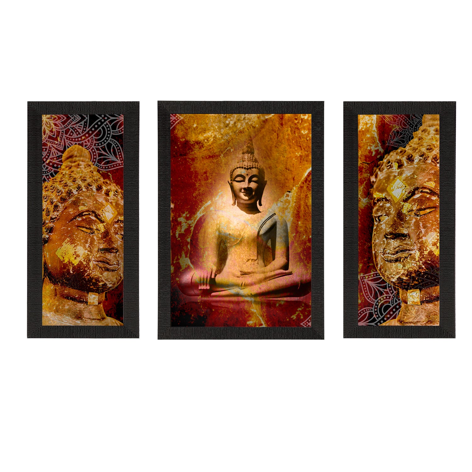 Set of 3 Meditating Lord Buddha Satin Matt Textured UV Art Painting