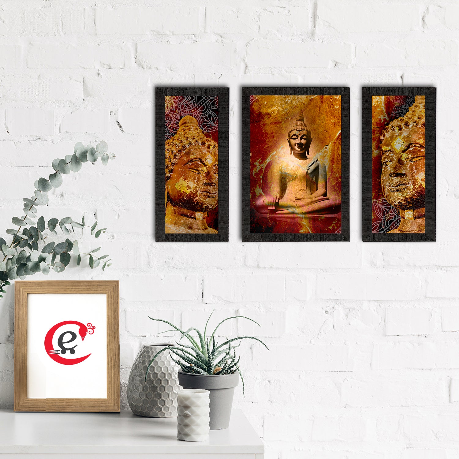 Set of 3 Meditating Lord Buddha Satin Matt Textured UV Art Painting 1