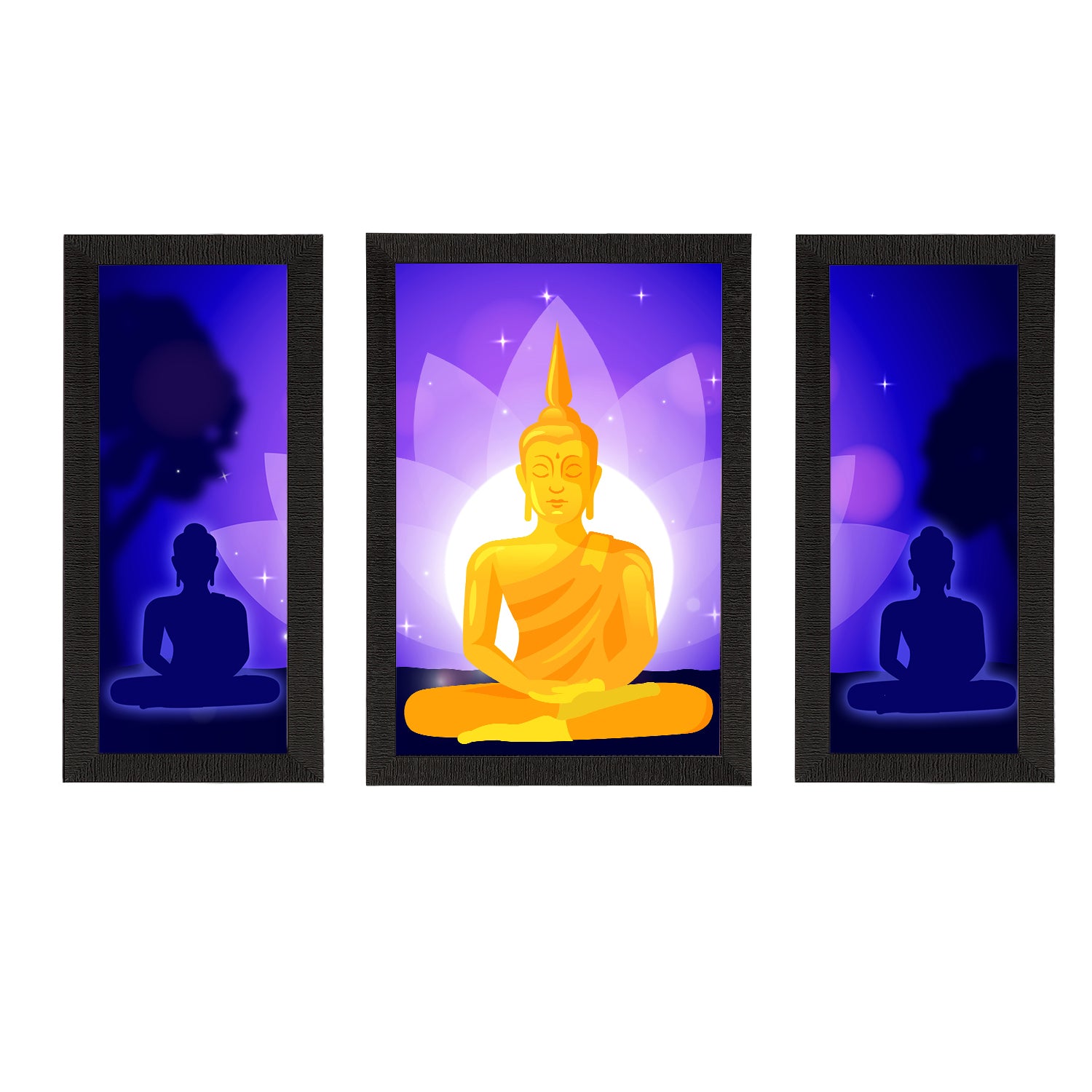 Set of 3 Meditating Lord Buddha Satin Matt Textured UV Art Painting