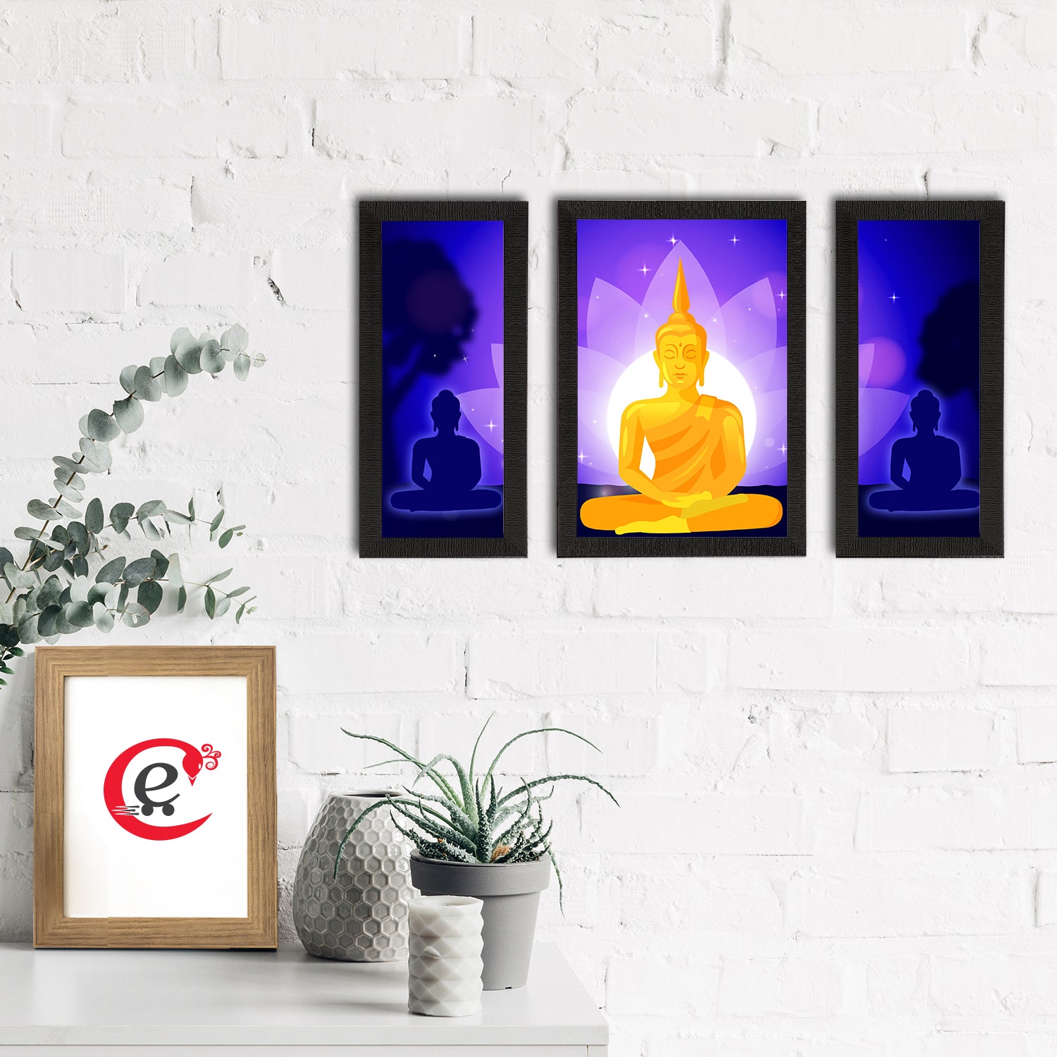 Set of 3 Meditating Lord Buddha Satin Matt Textured UV Art Painting 1