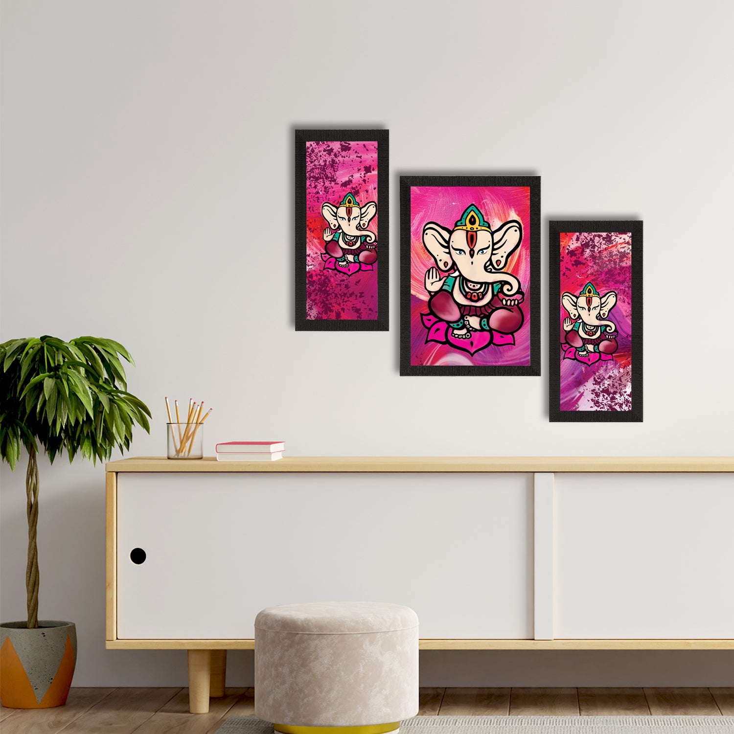 Set of 3 Lord Ganesha Satin Matt Texture UV Art Painting 2