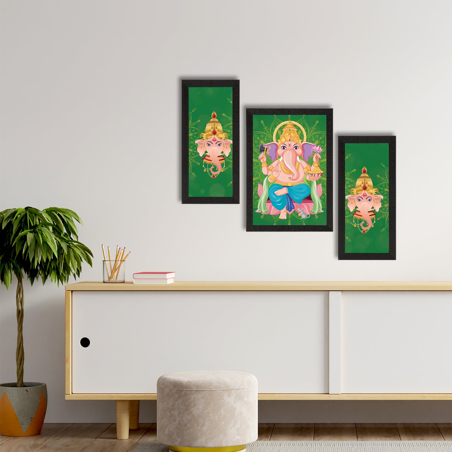 Set of 3 Lord Ganesha Satin Matt Texture UV Art Painting 2