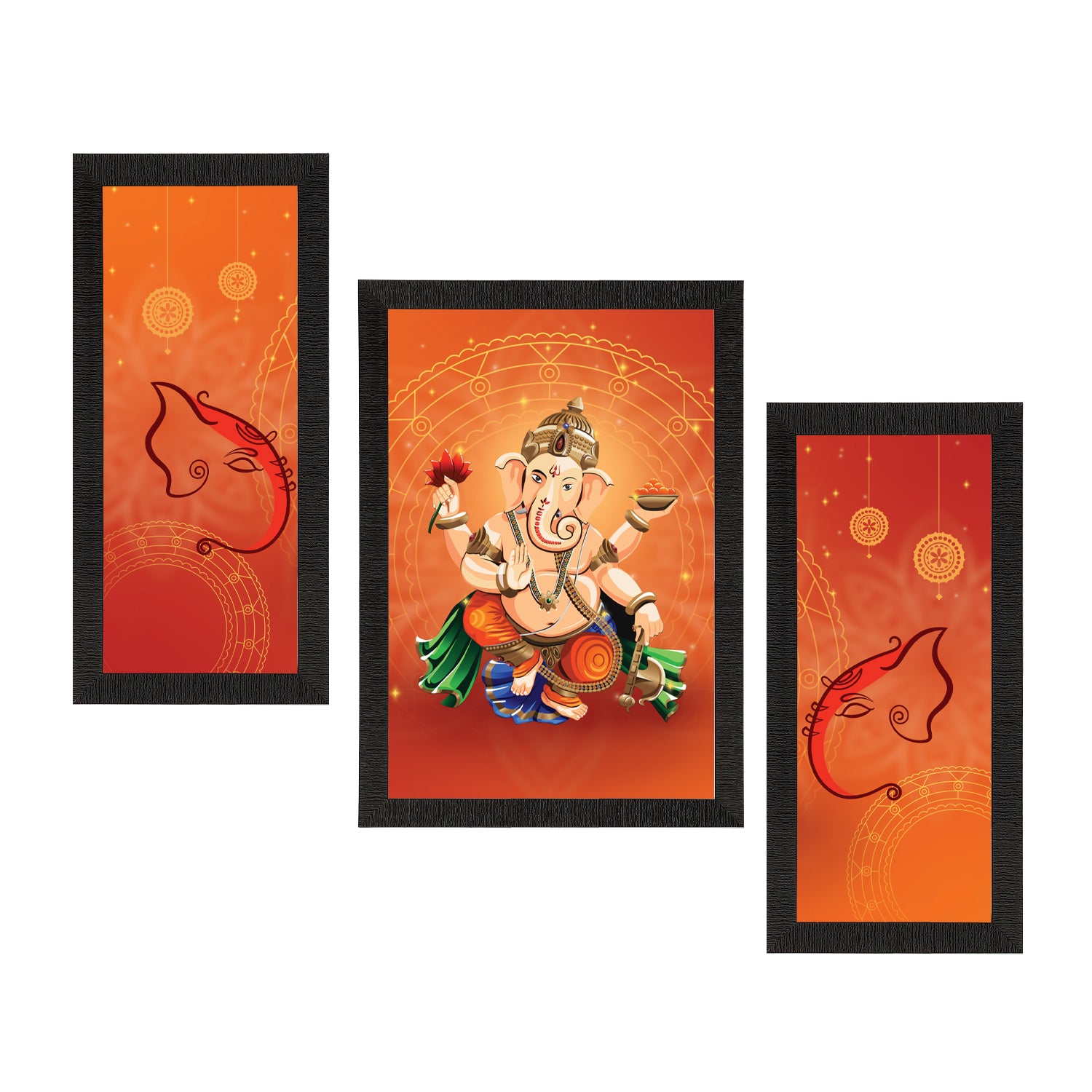 Set of 3 Lord Ganesha Satin Matt Texture UV Art Painting