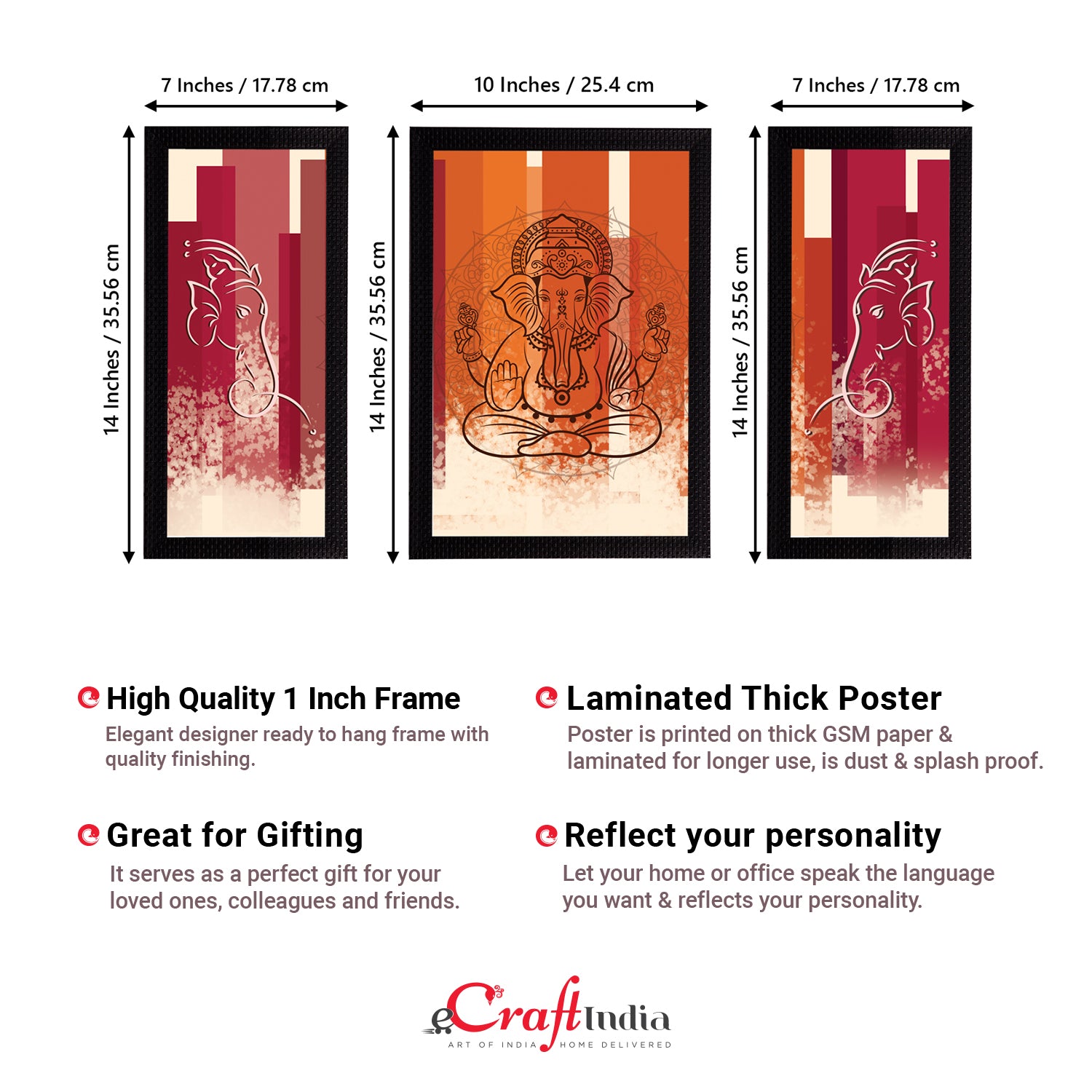 Set of 3 Lord Ganesha Satin Matt Texture UV Art Painting 3