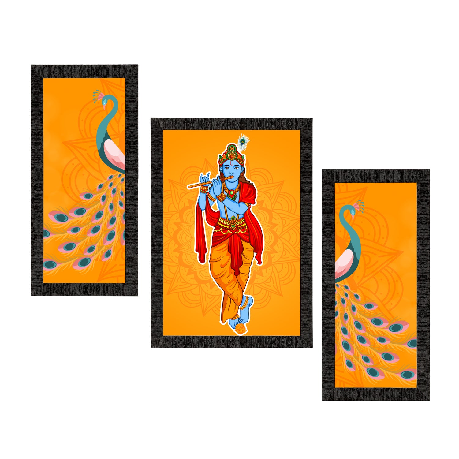 Set of 3 Lord Krishna Satin Matt Texture UV Art Painting