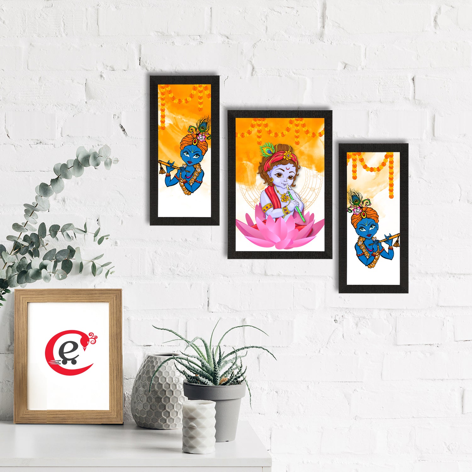 Set of 3 Lord Krishna Satin Matt Texture UV Art Painting 1