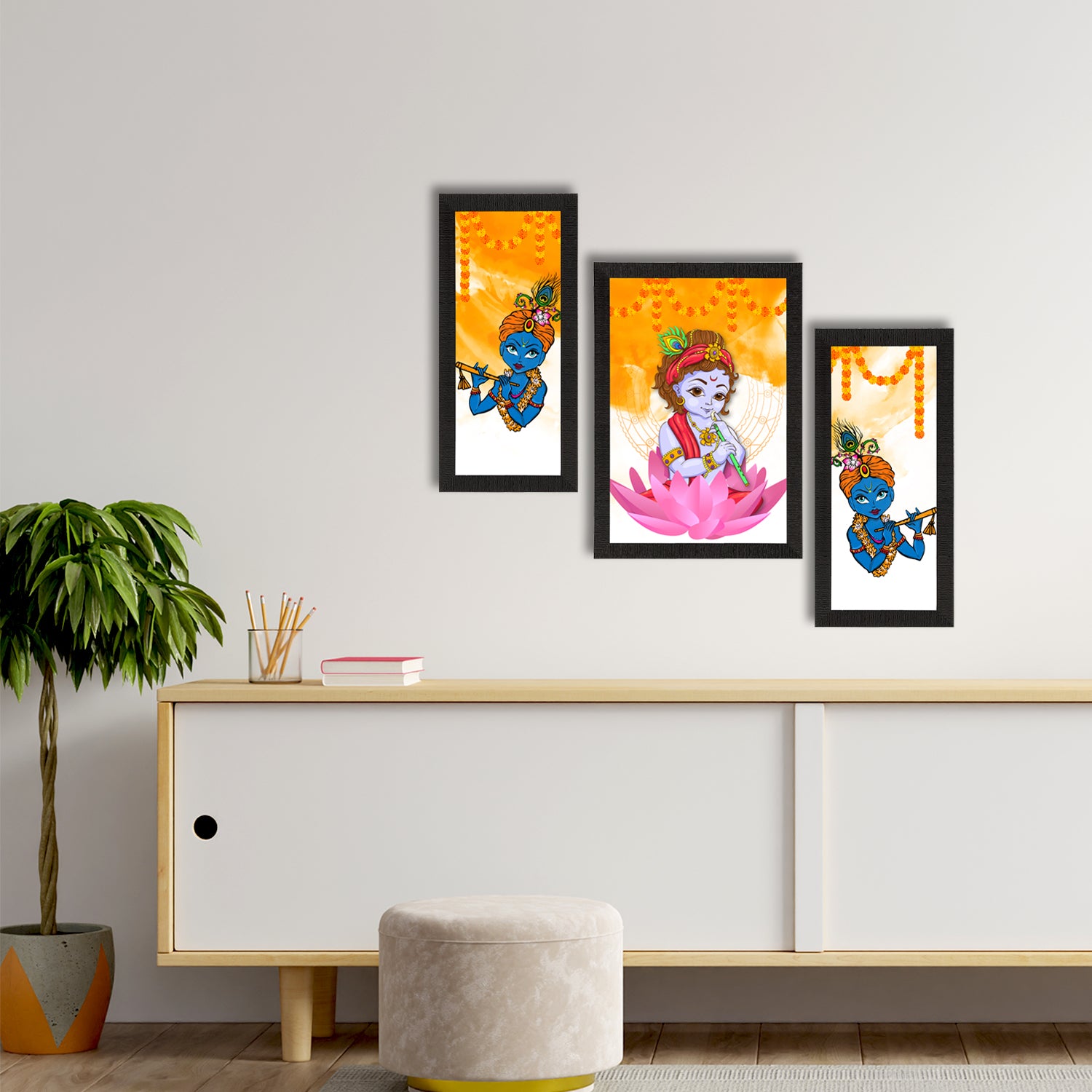 Set of 3 Lord Krishna Satin Matt Texture UV Art Painting 2