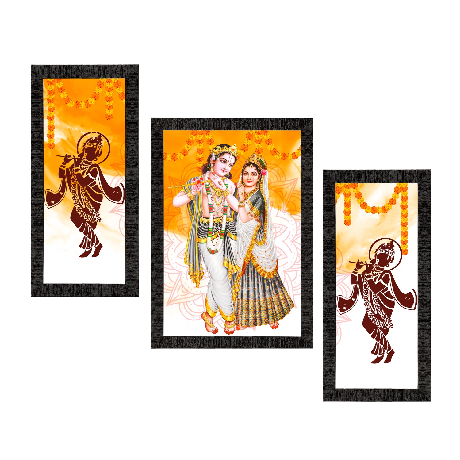 Set of 3 Radha Krishna Satin Matt Texture UV Art Painting