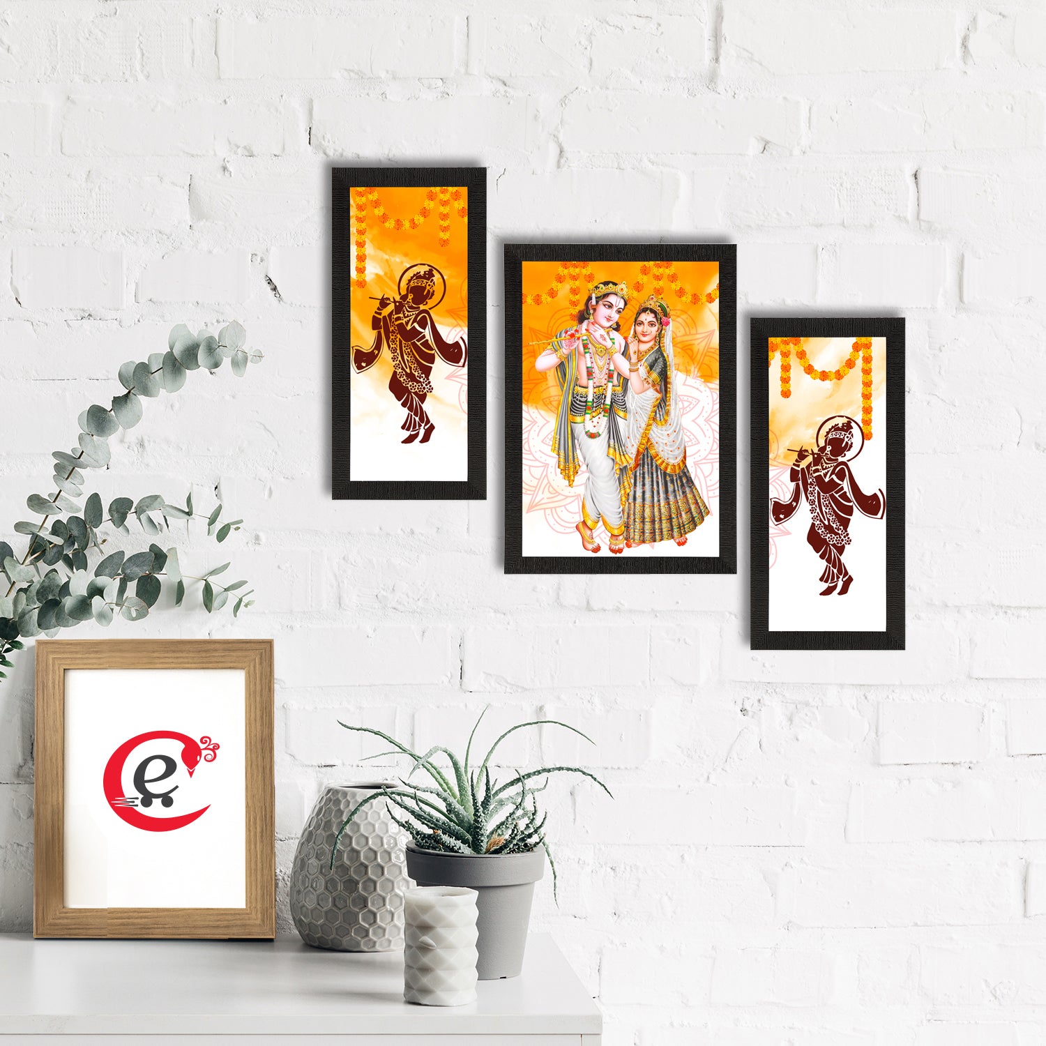 Set of 3 Radha Krishna Satin Matt Texture UV Art Painting 1