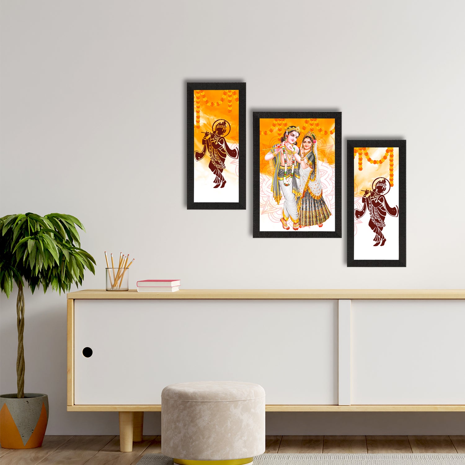 Set of 3 Radha Krishna Satin Matt Texture UV Art Painting 2