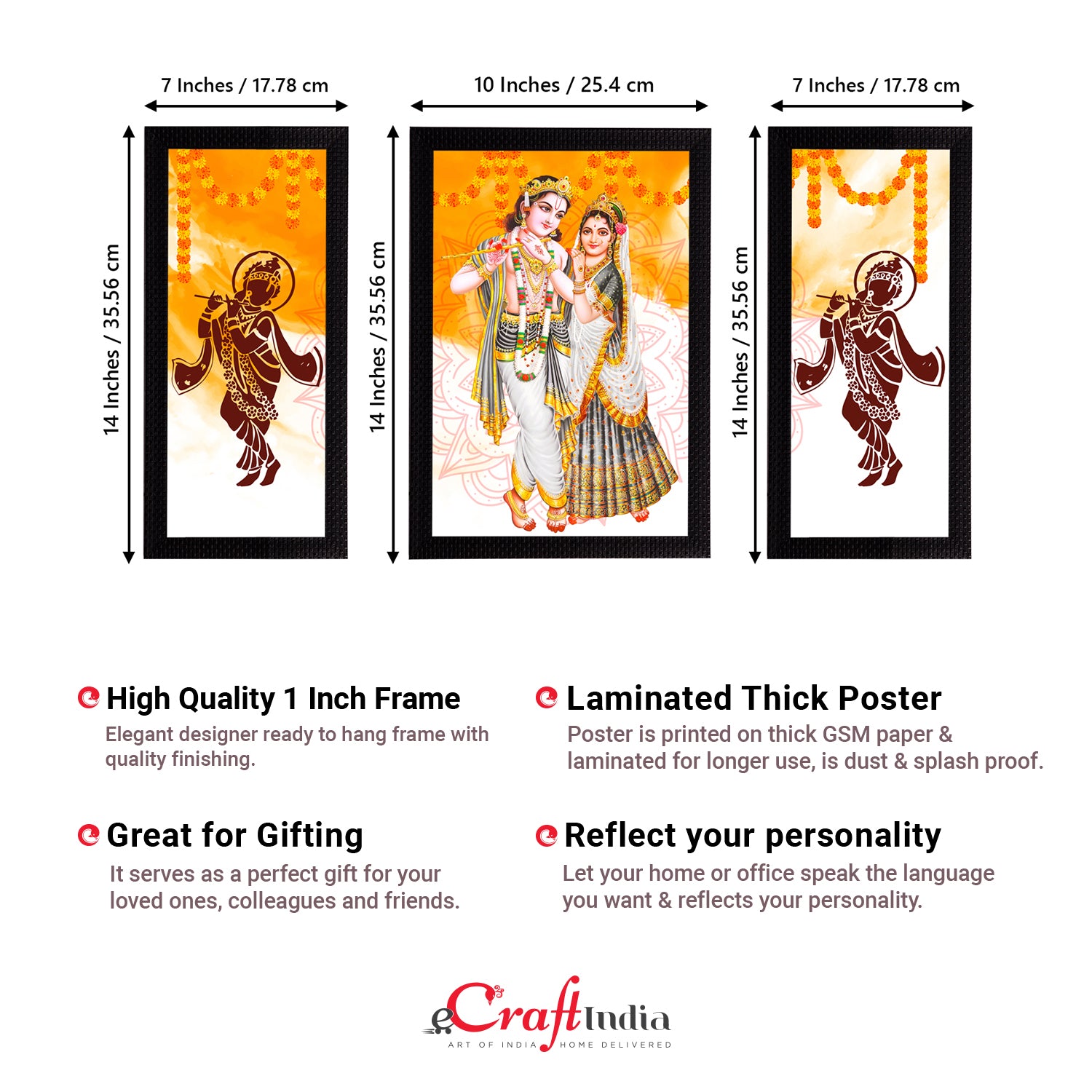 Set of 3 Radha Krishna Satin Matt Texture UV Art Painting 3
