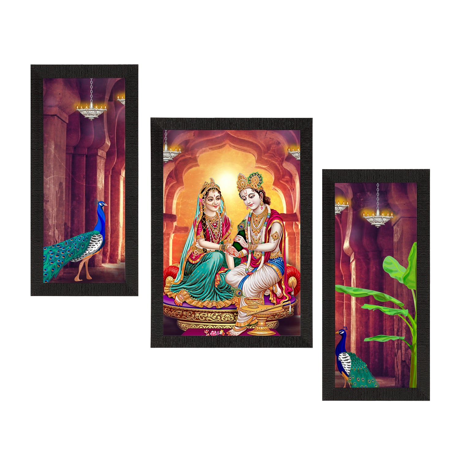 Set of 3 Radha Krishna Satin Matt Texture UV Art Painting
