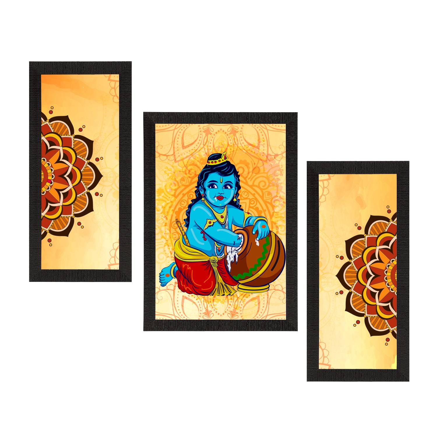 Set of 3 Lord Krishna Satin Matt Texture UV Art Painting