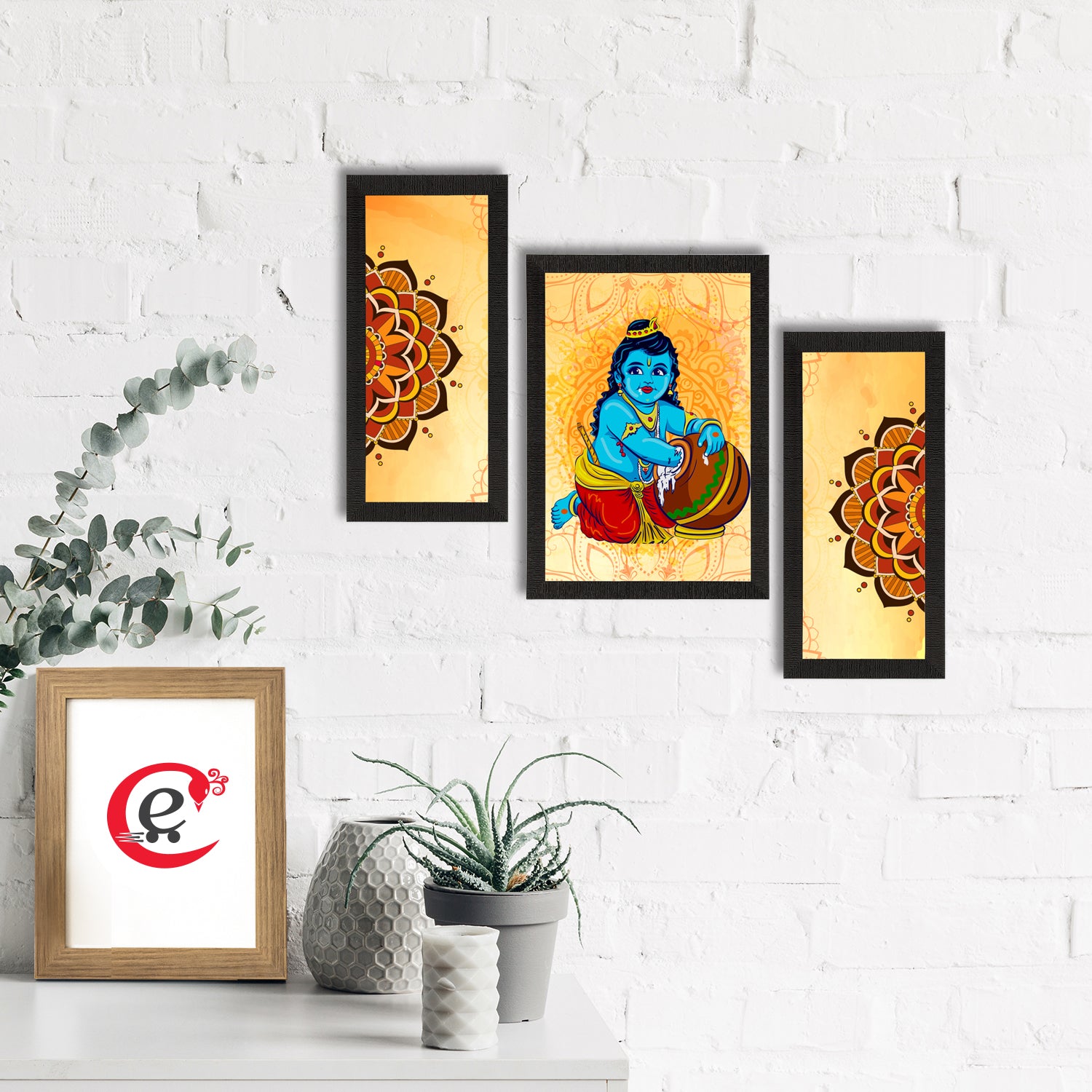 Set of 3 Lord Krishna Satin Matt Texture UV Art Painting 1