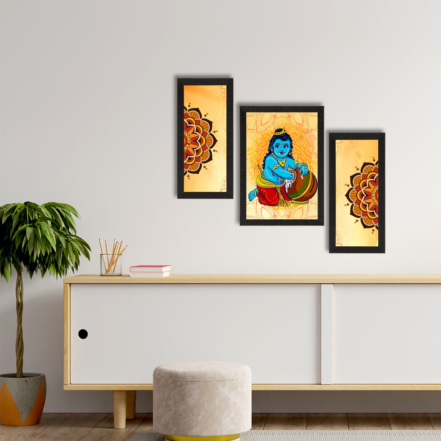 Set of 3 Lord Krishna Satin Matt Texture UV Art Painting 2