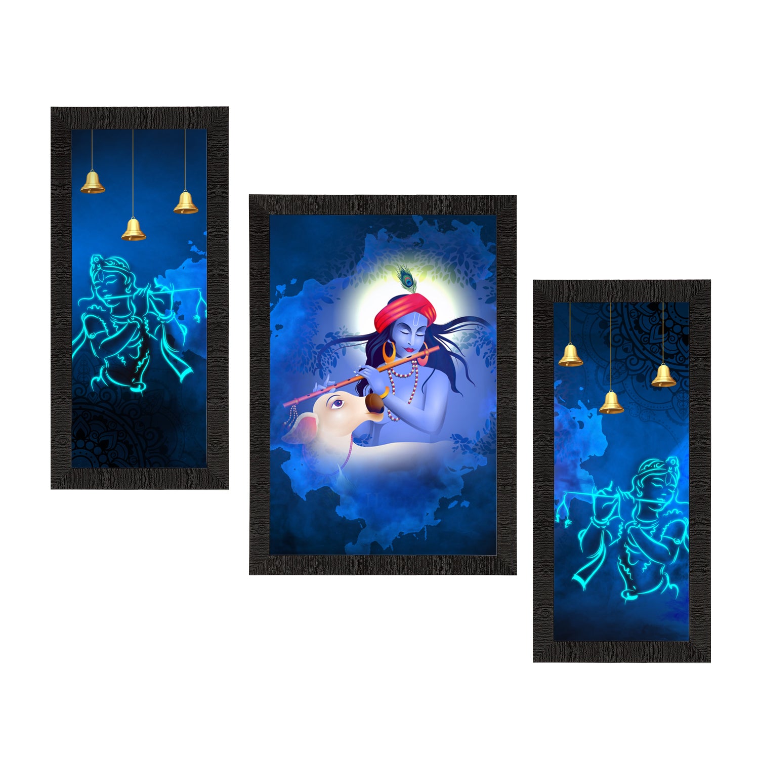 Set of 3 Lord Krishna Satin Matt Texture UV Art Painting
