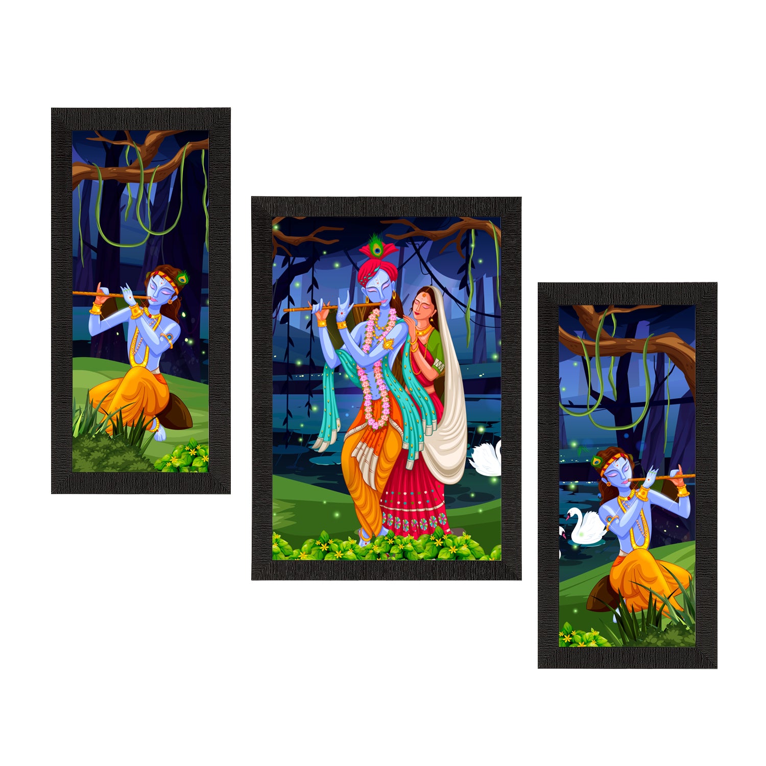 Set of 3 Radha Krishna Satin Matt Texture UV Art Painting
