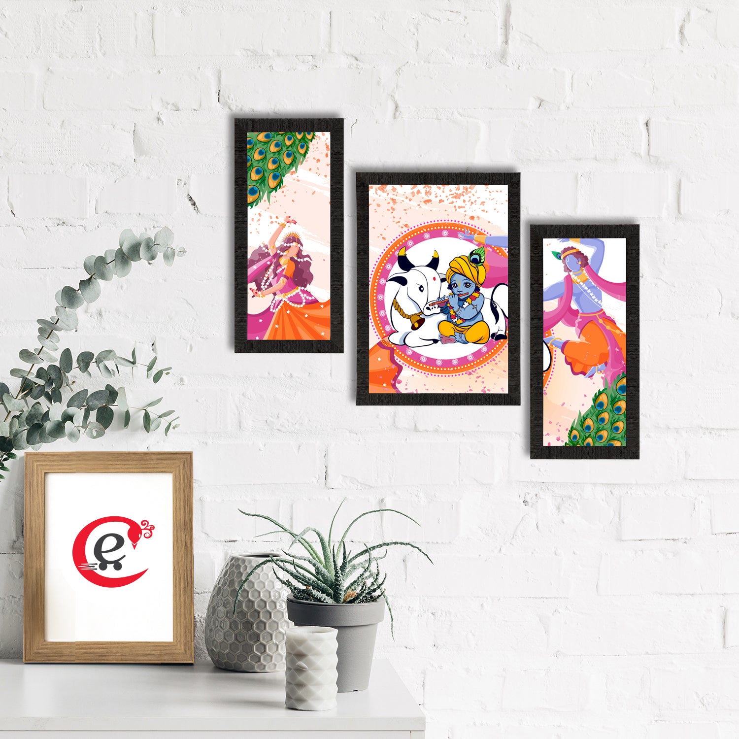 Set of 3 Lord Krishna Satin Matt Texture UV Art Painting 1