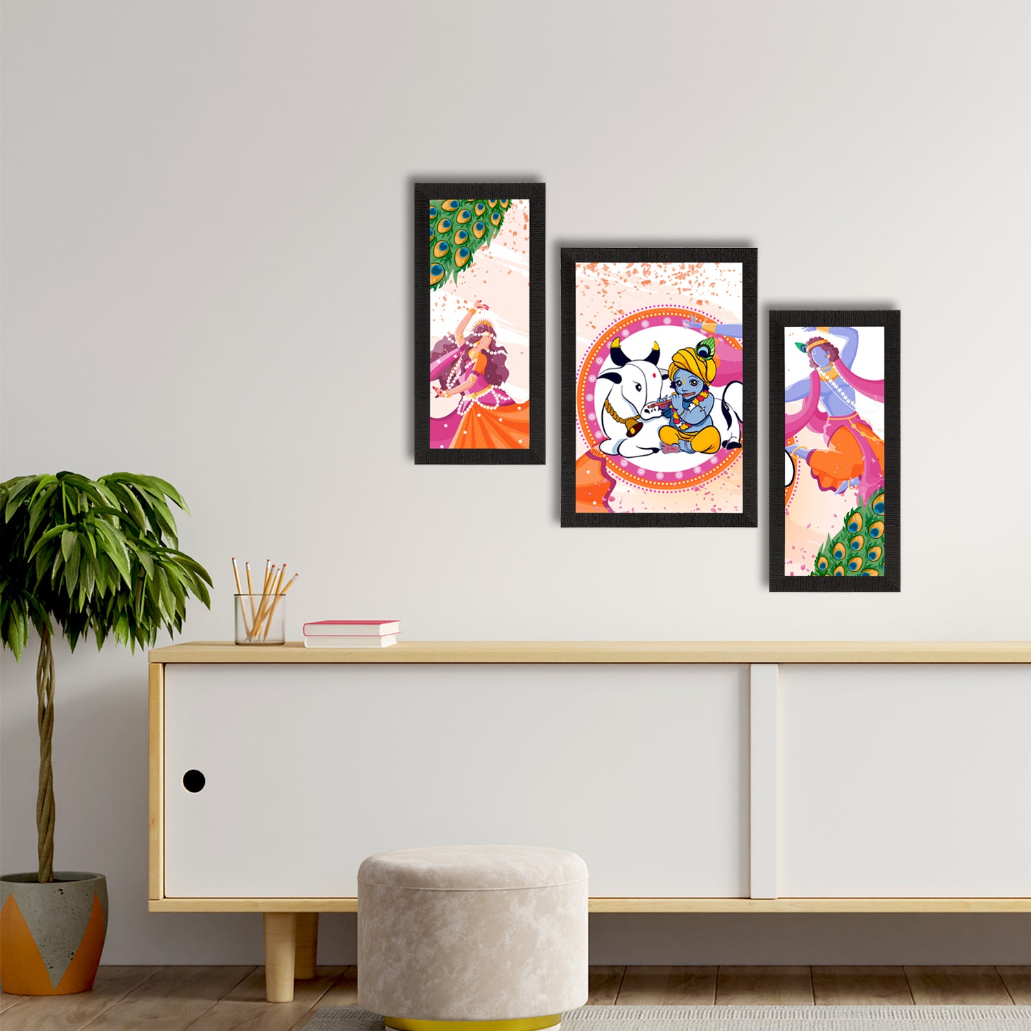 Set of 3 Lord Krishna Satin Matt Texture UV Art Painting 2