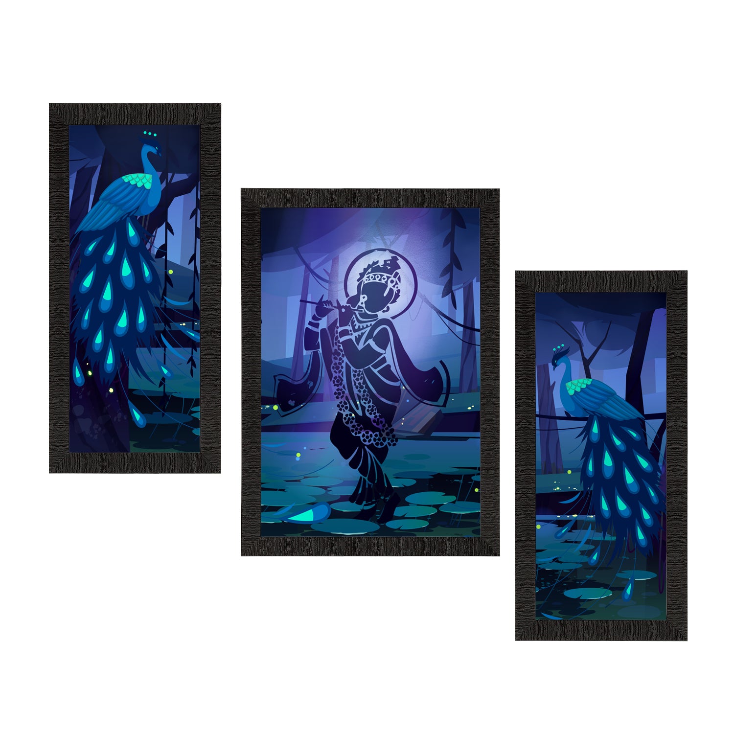 Set of 3 Lord Krishna Satin Matt Texture UV Art Painting