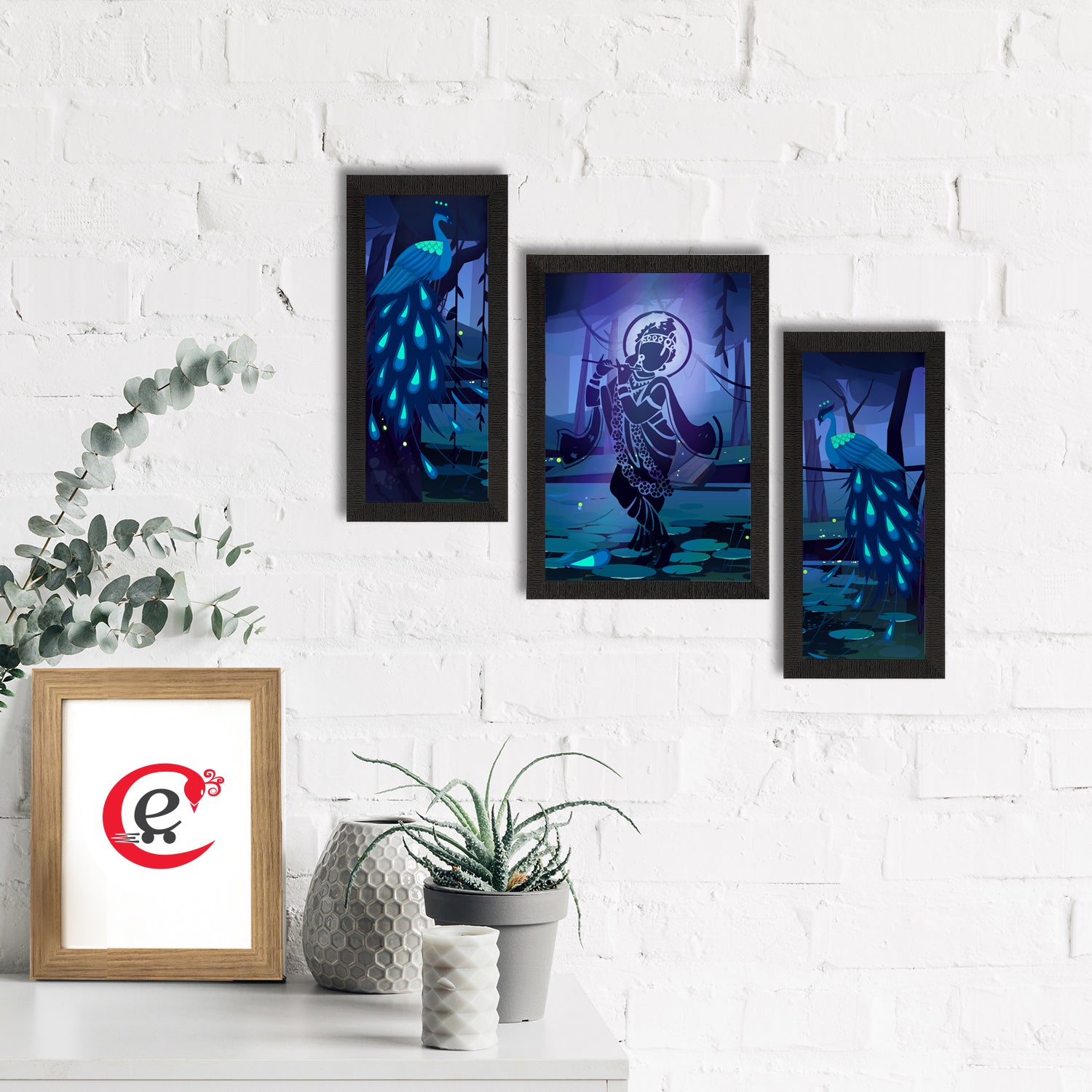 Set of 3 Lord Krishna Satin Matt Texture UV Art Painting 1