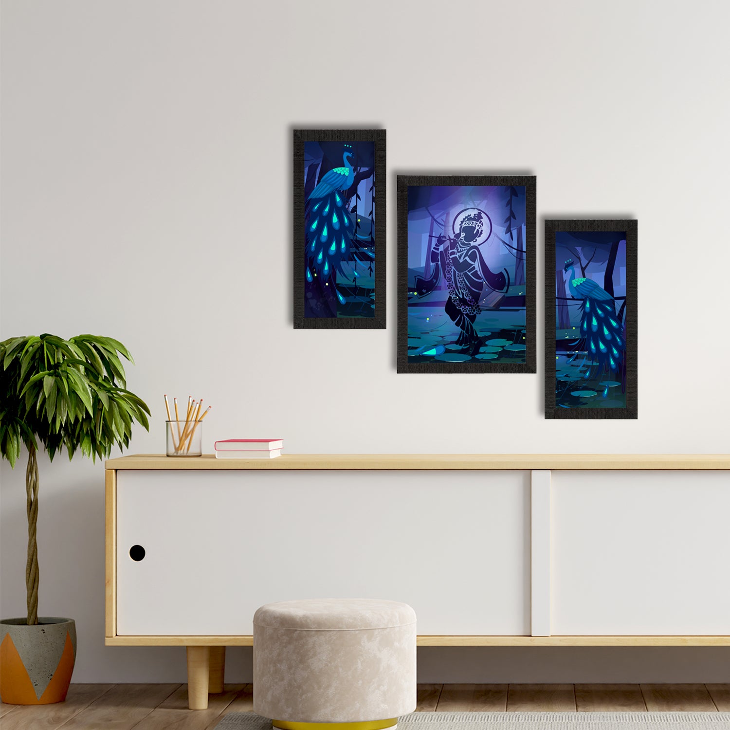 Set of 3 Lord Krishna Satin Matt Texture UV Art Painting 2