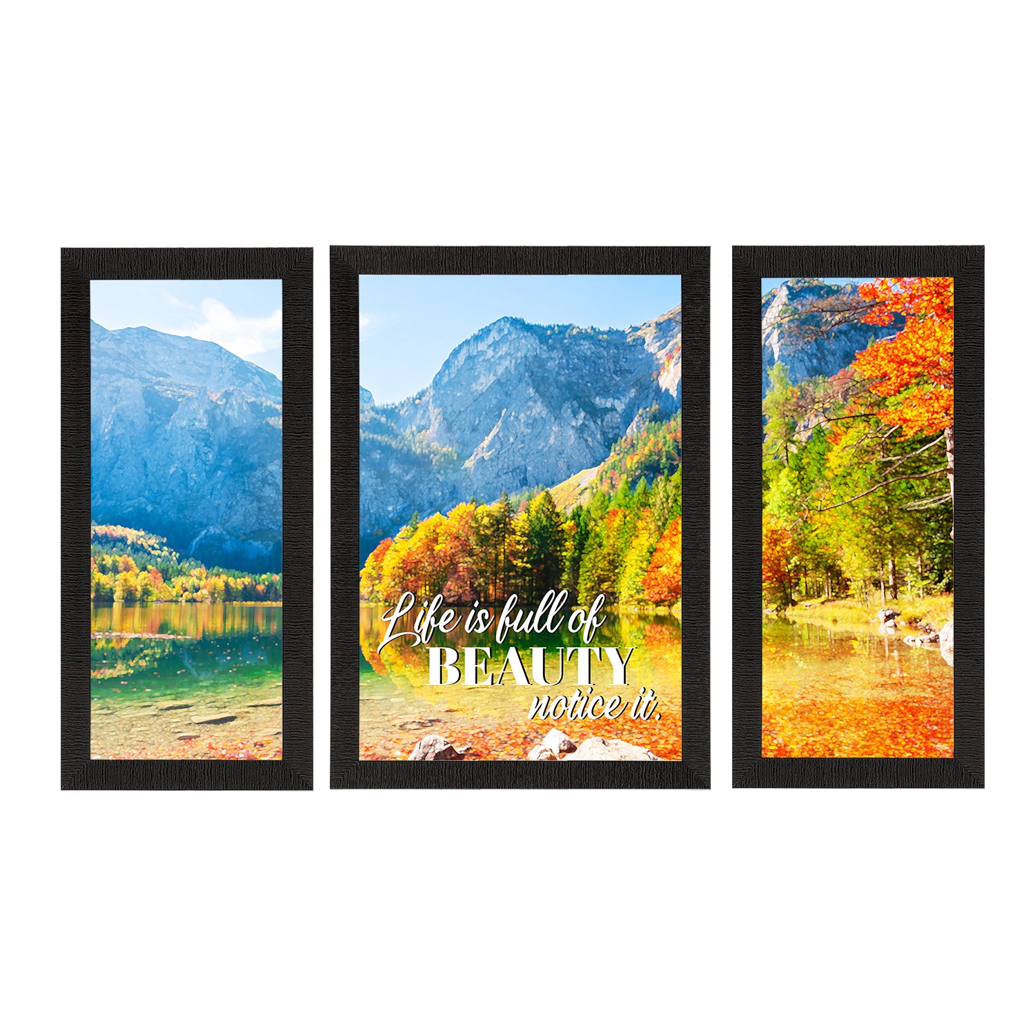 Set of 3 "Life is full of Beauty, Notice it" Beautiful Landscape View Matt Texture UV Art Painting
