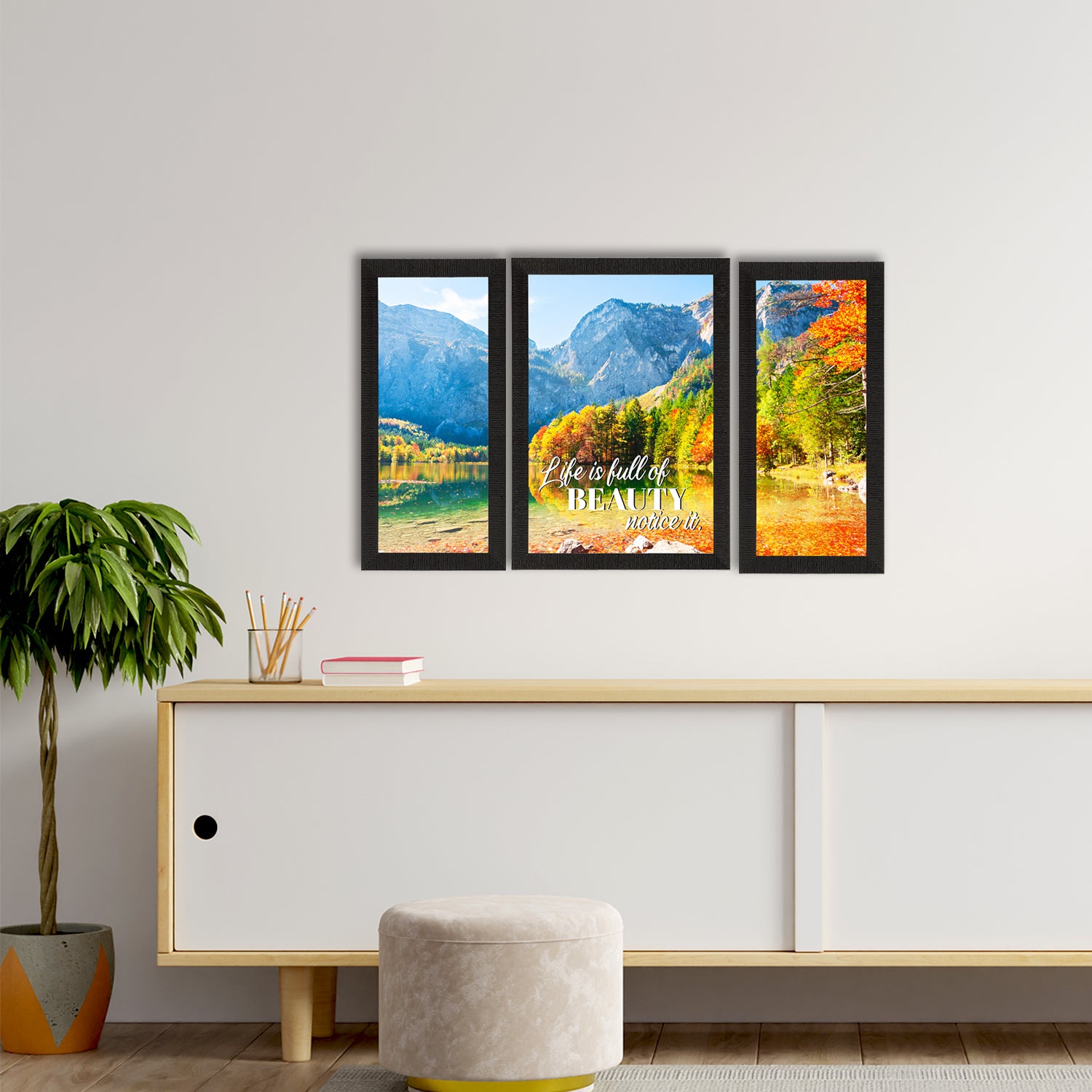 Set of 3 "Life is full of Beauty, Notice it" Beautiful Landscape View Matt Texture UV Art Painting 2