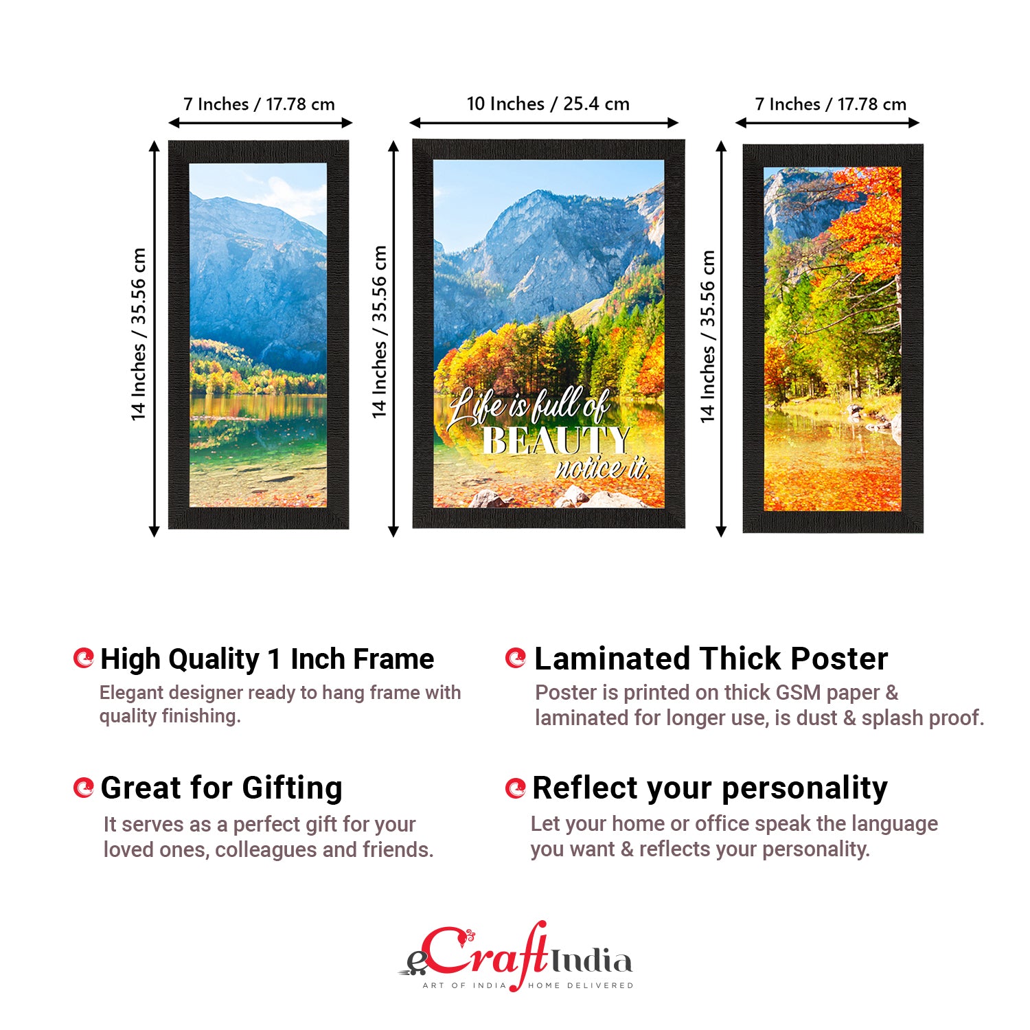 Set of 3 "Life is full of Beauty, Notice it" Beautiful Landscape View Matt Texture UV Art Painting 3