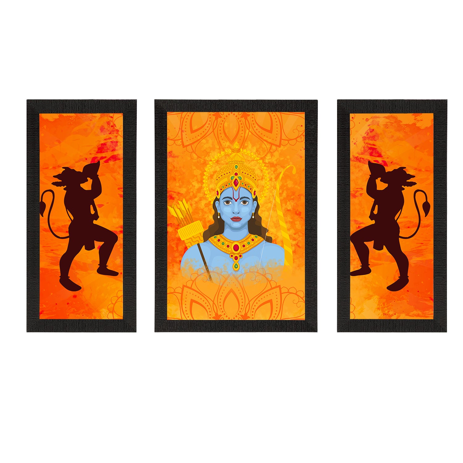 Set of 3 Lord Ram Satin Matt Textured UV Art Painting