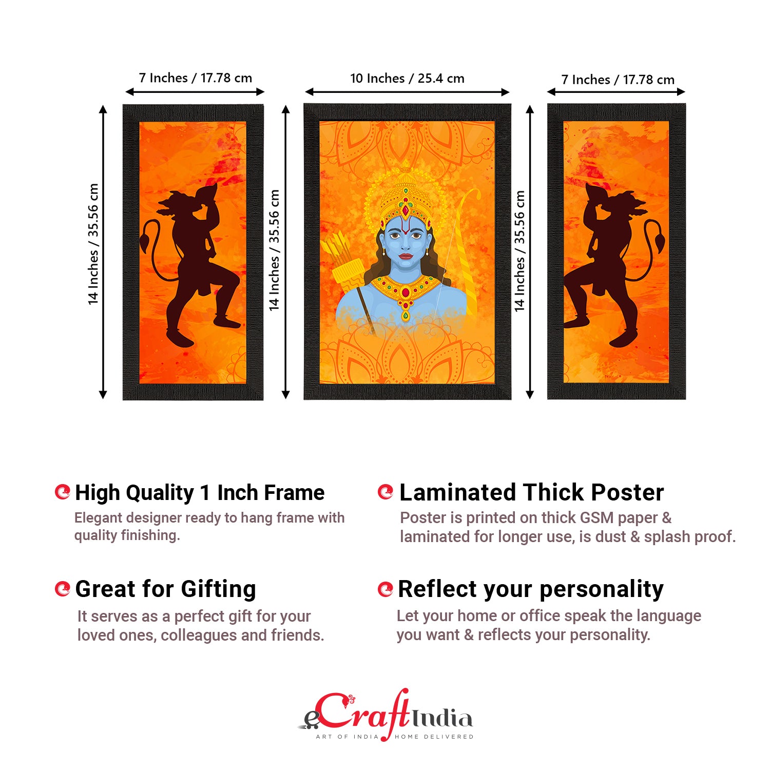 Set of 3 Lord Ram Satin Matt Textured UV Art Painting 3